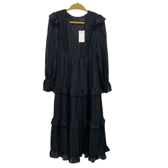 Nw Line & Dot Harlow Tiered Midi Dress M Ruffle V Neck Whimsigoth Witchy Cottage - Picture 4 of 11